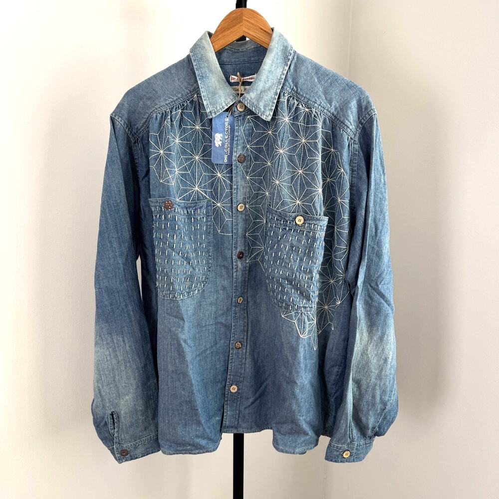 Dr. Collector's Picasso Japanese Denim Embroidery Sashiko Sunfaded Shirt L NEW
